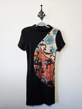 Smash! Artsy Floral Knit Dress Size S Geometric Mock Neck EUC